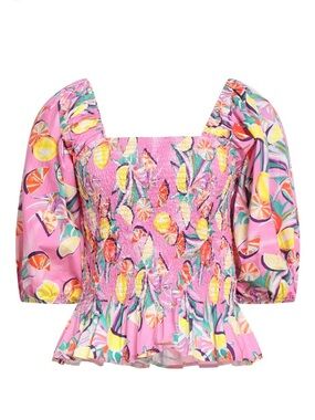 Scotch & Soda Pink Fruity Ruched Flutter Sleeve Top